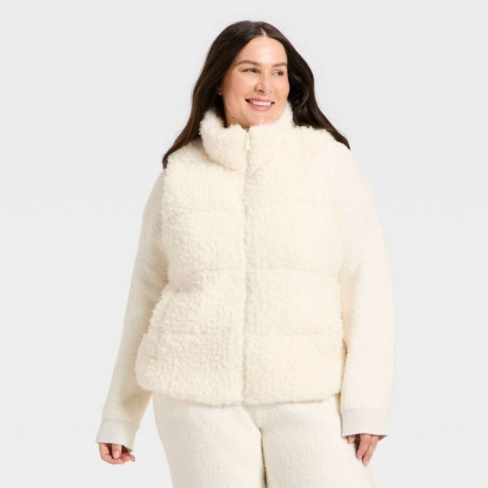 Women's Cozy Alpine Faux Shearling Puffer Vest - Universal Thread Cream 3X